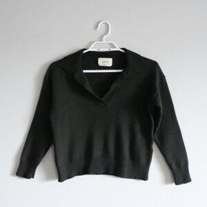 Wilfred Womens Green XS Wool Collared V-Neck Cropped Stretch Pullover Sweater